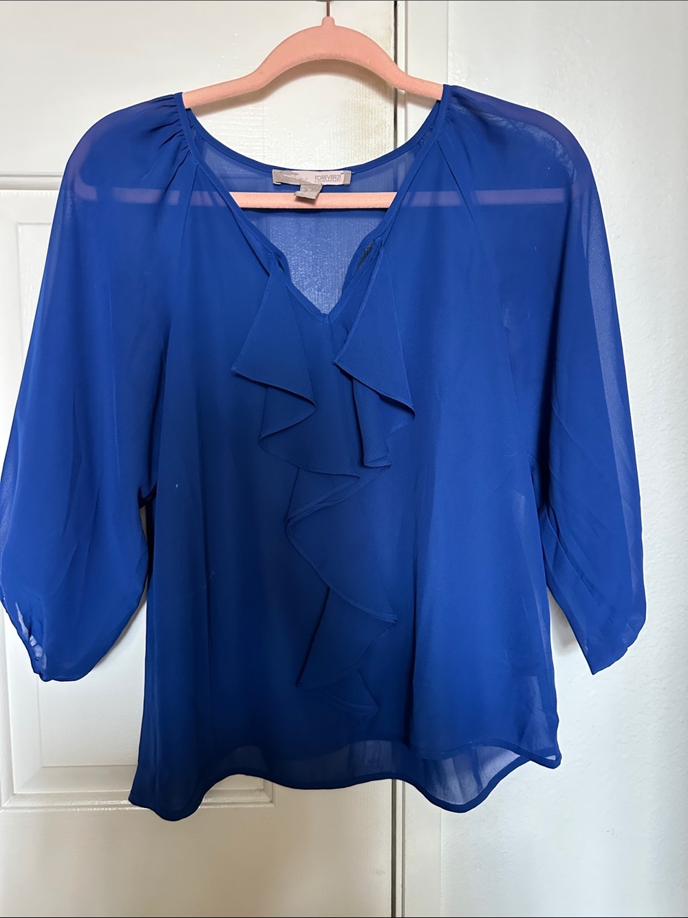 Womens Ruffle Front Blouse - Royal Blue- XS